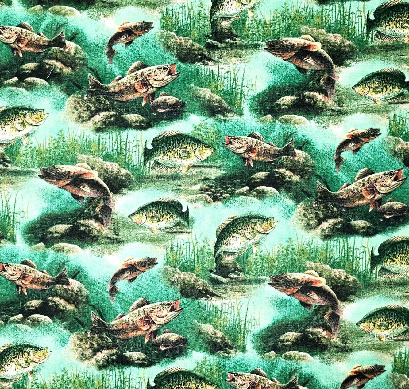 1 Yard - Fishing Fish Scenic Cotton Fabric (Great for Quilting, Sewing, Craft Projects, Throw Pillows & More) 1 Yard X 44" Wide