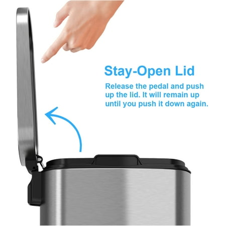 Halo - Premium 13.2 Gallon Step Pedal Trash Can with AbsorbX Odor Control System & Removable Inner Bucket - Stainless steel
