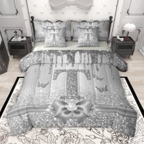 Manfei Letter Monogrammed T 7-Piece Bedding Comforter Set for Kids Children Girls,Dreamy Princess King Bedding Sets,Cute Butterfly Bowknot Ultra Soft Bed Sheets,Bling Glitter Bedroom Decor