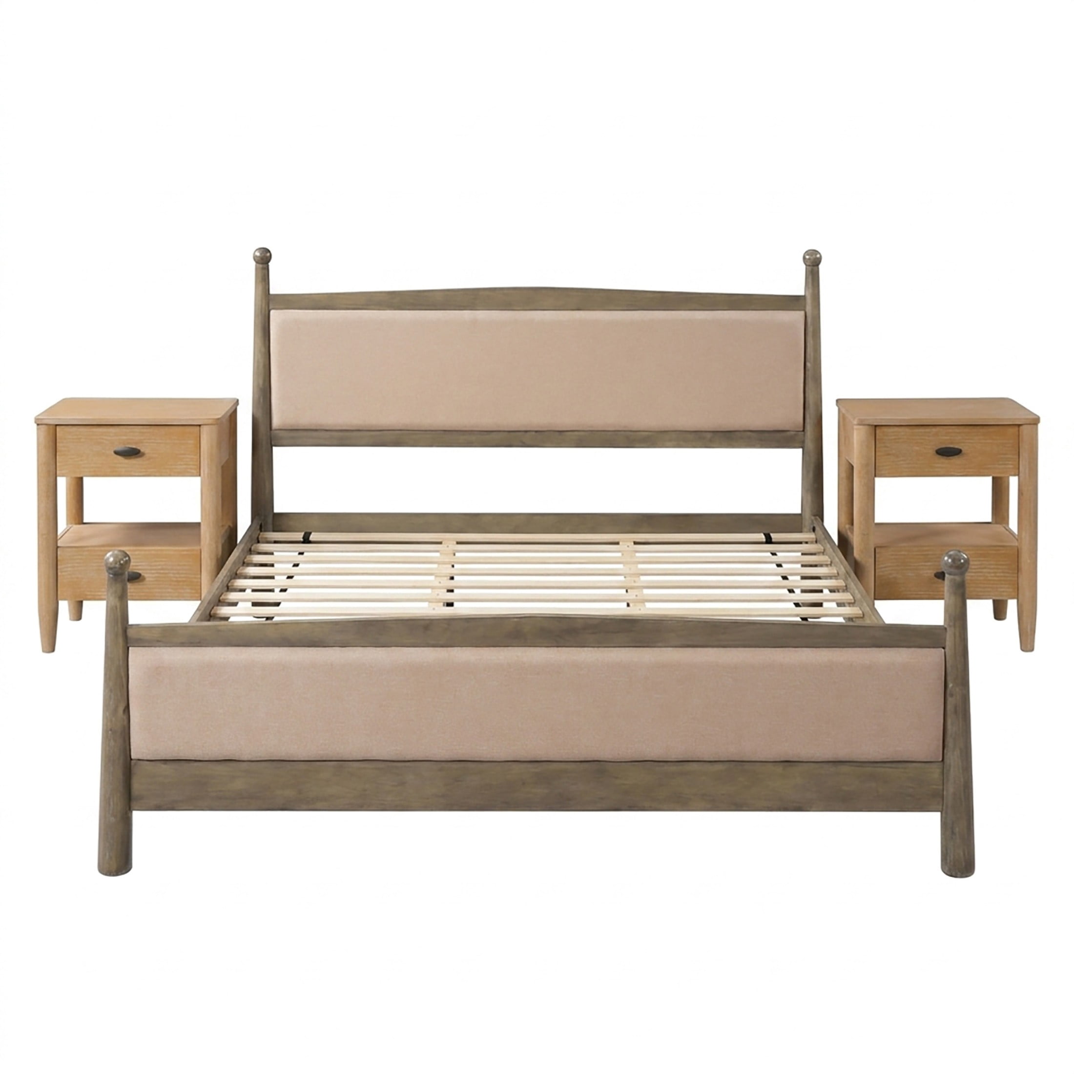 Christopher Knight Home Transitional Bedroom Set, King Upholstered Bed with 2 Nightstands, Natural