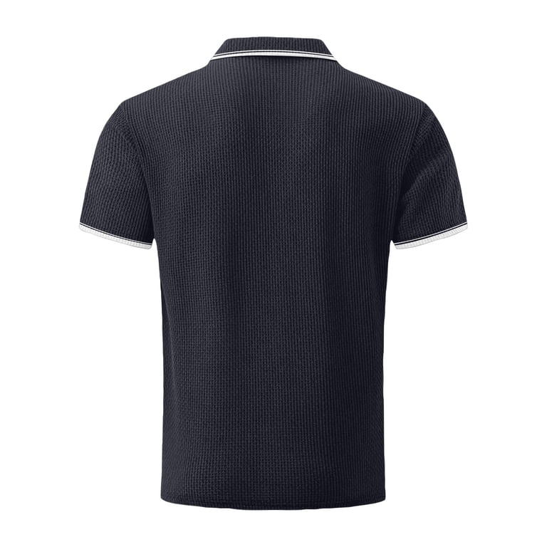 Dwelliawo Chest Pocket Polo Shirt for Men, Waffle Knit Short
