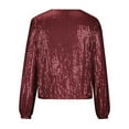 thumbnail image 6 of VEKDONE Women's Sparkly Sequin Jackets Casual Long Sleeve Zip Up Coat Fashion Party Festival Outerwear Fall Thin Lightweight Jacket Wine L, 6 of 7