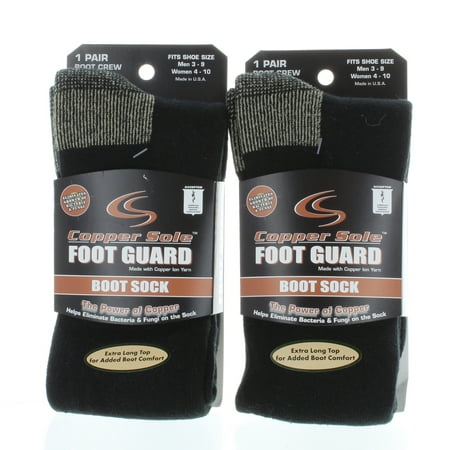 Image of 2 Pairs Copper Sole Black Boot Socks Foot Guard Mens Shoe Size 3-9