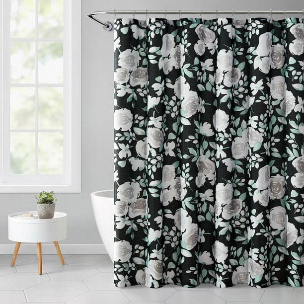 Mainstays Black Bold Fl 72 X Faux Linen Shower Curtain Com Mainstays Black Bold Fl 72 X, Black And White Linen Shower Curtain