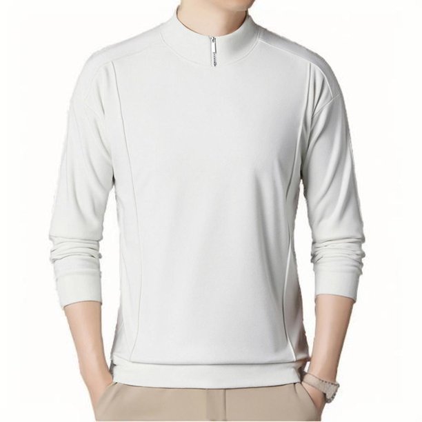 Blusa y camisa de cuello alto de manga larga para hombre, color liso, con cremallera de dos lados, camiseta de manga larga Derung, camisa de base cálida, sudadera con capucha para hombre, blusa de pol