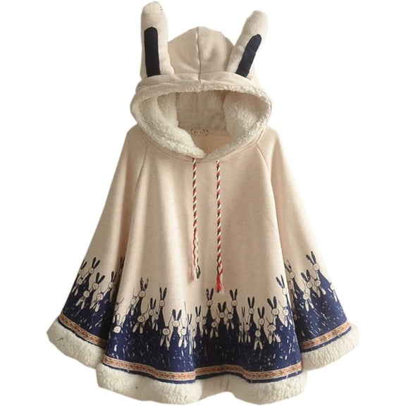 Flygo Women Girl's Cute Fleece Lined Hooded Cape Poncho Cloak Coat Animal Printed