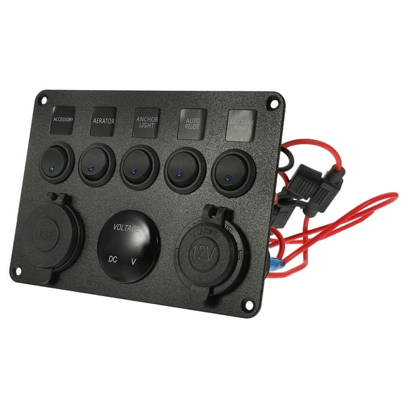 MasteelfCA 1Pc 5-button Panel with Safety and Voltmeter and Double USB Cigarette Socket for Automobile(Blue)