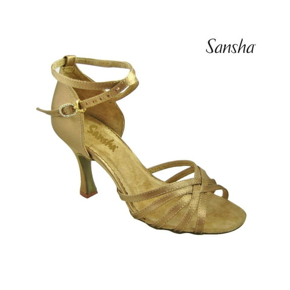 Sansha REGINA Ladies' Satin Ballroom Dance Shoes with Suede Sole for Latin & Social Dance