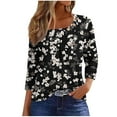 thumbnail image 2 of Cagogo Women's Loose Fitting Asymmetrical Neck Button Tunic Tops Under $5 Summer 3/4 Sleeves Vintage Floral T Shirt Night Out Tee Blouse Graduation Gifts, 2 of 5