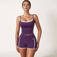 thumbnail image 2 of Women's Contrast Trim Cropped Tank Top with Square Neck and Spaghetti Straps - Small, Purple, 2 of 7