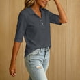 thumbnail image 5 of hoksml Women Half Button Mid Sleeve Collarted Shirt Cotton Linen Solid Loose Casual Top for Office Daily Golf, 5 of 8