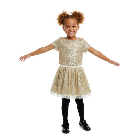 Btween Girls' 2-Piece Sequin Skirt Set Outfit Color: champagne Size: 8