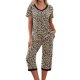 thumbnail image 1 of Qucoqpe - Conjuntos de pijama cómodos para mujer, con blusa de manga corta con cuello en V y pantalones anchos con estampado floral, estilo capri holgado, 1 of 5