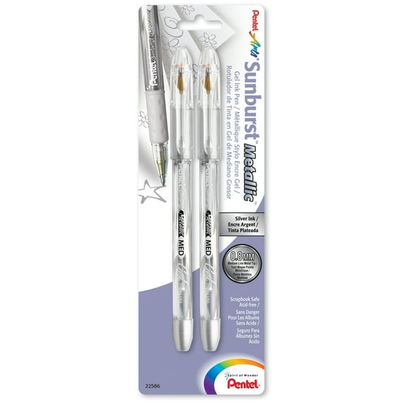 Pentel Sunburst Metallic Gel Pens, 2/Pkg., Silver