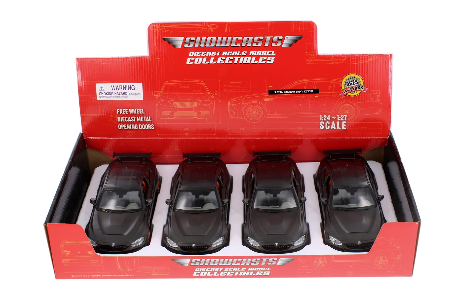 BMW M4 GTS, Matte Gray - Showcasts 37246 - 1/24 Scale Set of 4 Diecast Model Toy Cars