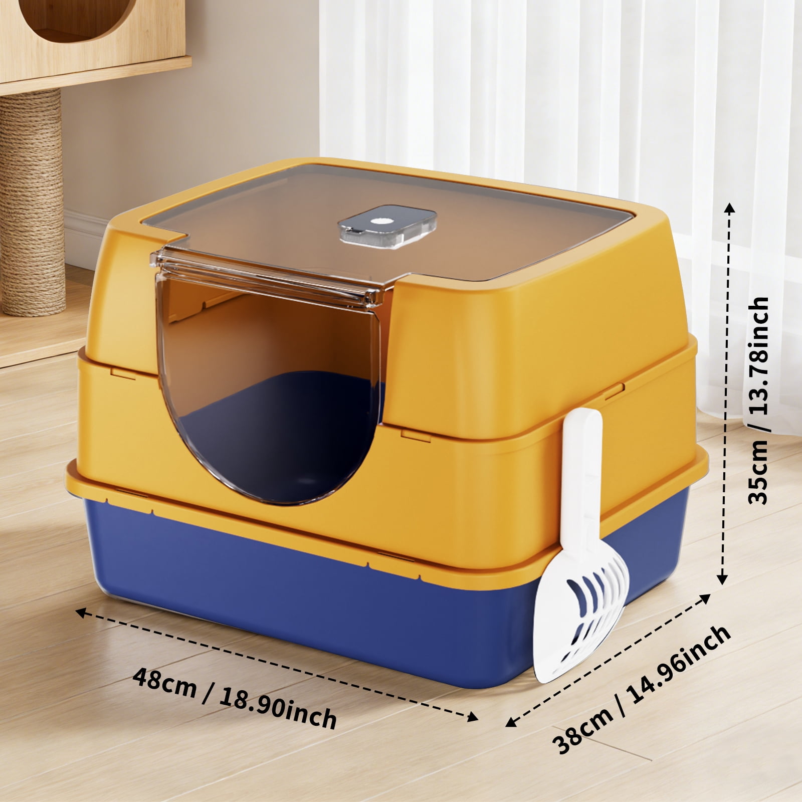 Enclosed Cat Litter Box with Scoop, Side Entry Cat Litterbox for Kitty & Multi-Cat, Anti-Leakage, Non-Sticky (Orange)