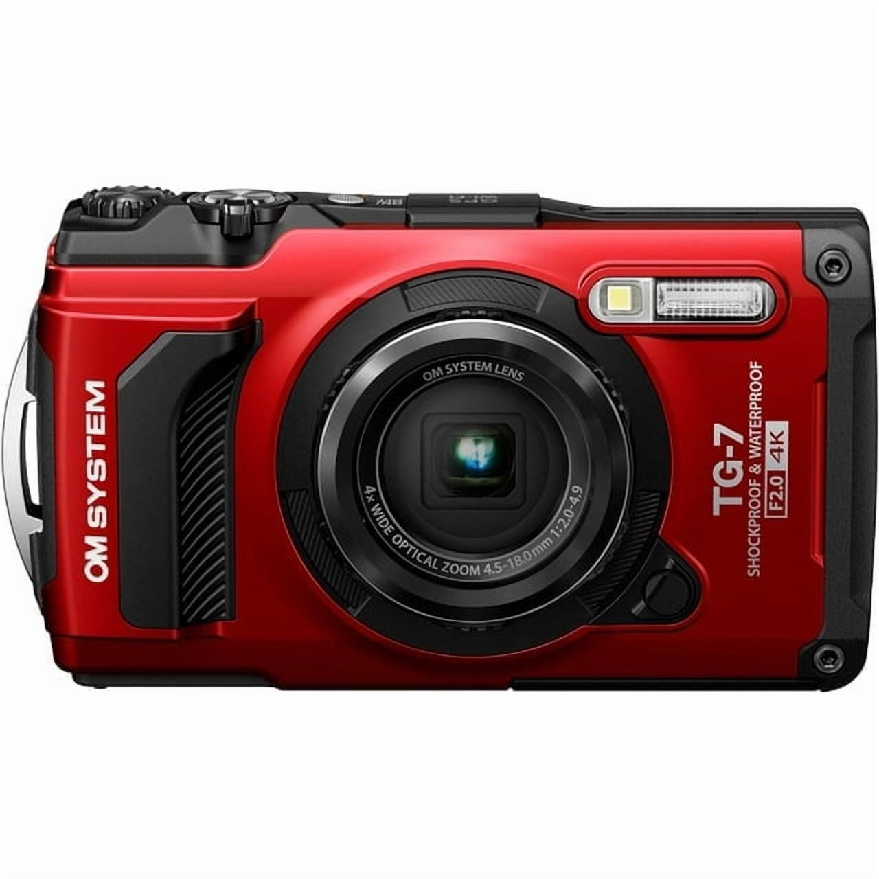 OM SYSTEM Tough TG-7 Digital Camera (Red) - w/ 64GB SD Card