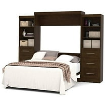 Atlin Designs 115" Queen Wall Bed with Storage and 3 Drawer Set in Chocolate