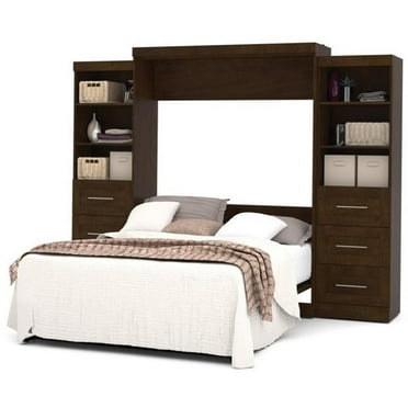 Atlin Designs 115" Queen Wall Bed with Storage and 3 Drawer Set in Chocolate