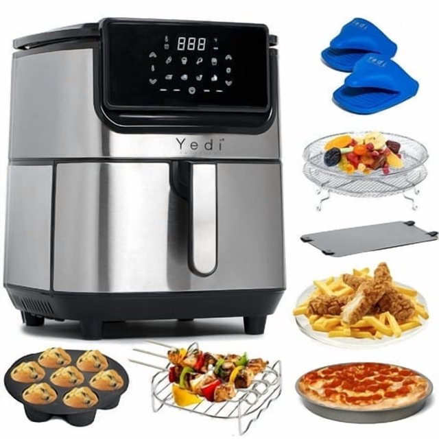 Yedi Evolution Air Fryer, 68 Quart, Stainless Steel, ceramic cooking Basket, with Deluxe Accessory Kit and Recipe Book