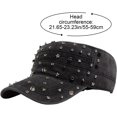 thumbnail image 5 of Byfri Studded Cadet Cap Black Cotton Adjustable Flat Top Hat for Men Women Streetwear, 5 of 7