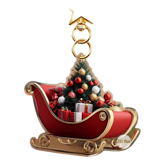 Stacked Gift Boxes Christmas Sleigh Ornament, 2D Acrylic Flat Xmas Tree Pendant Decor