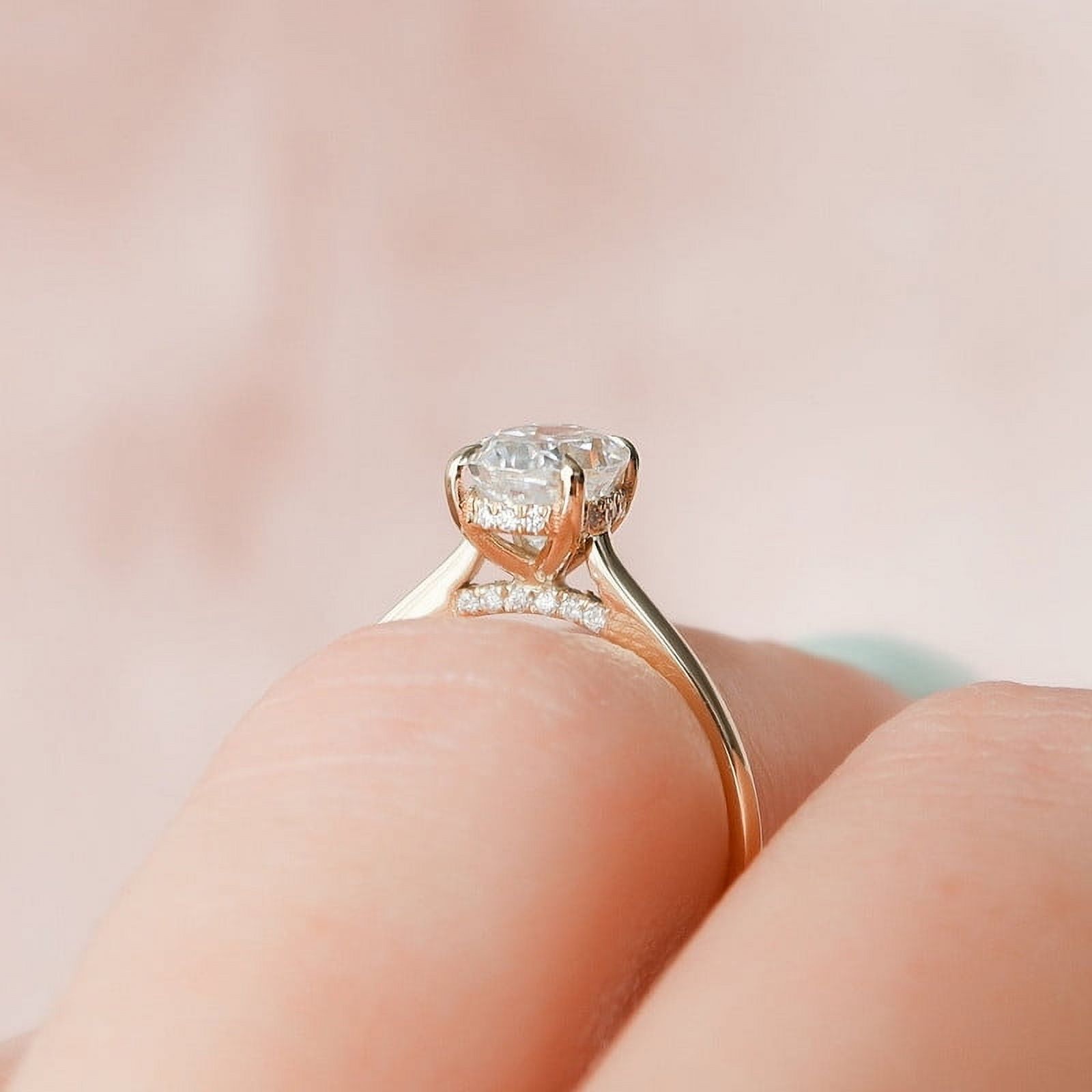 SOLITAIRE JEWELS 0.90CT Oval Cut Moissanite Hidden Halo Engagement Solitaire Ring for Women 14k Yellow Gold, 14k Yellow Gold Solitaire Ring