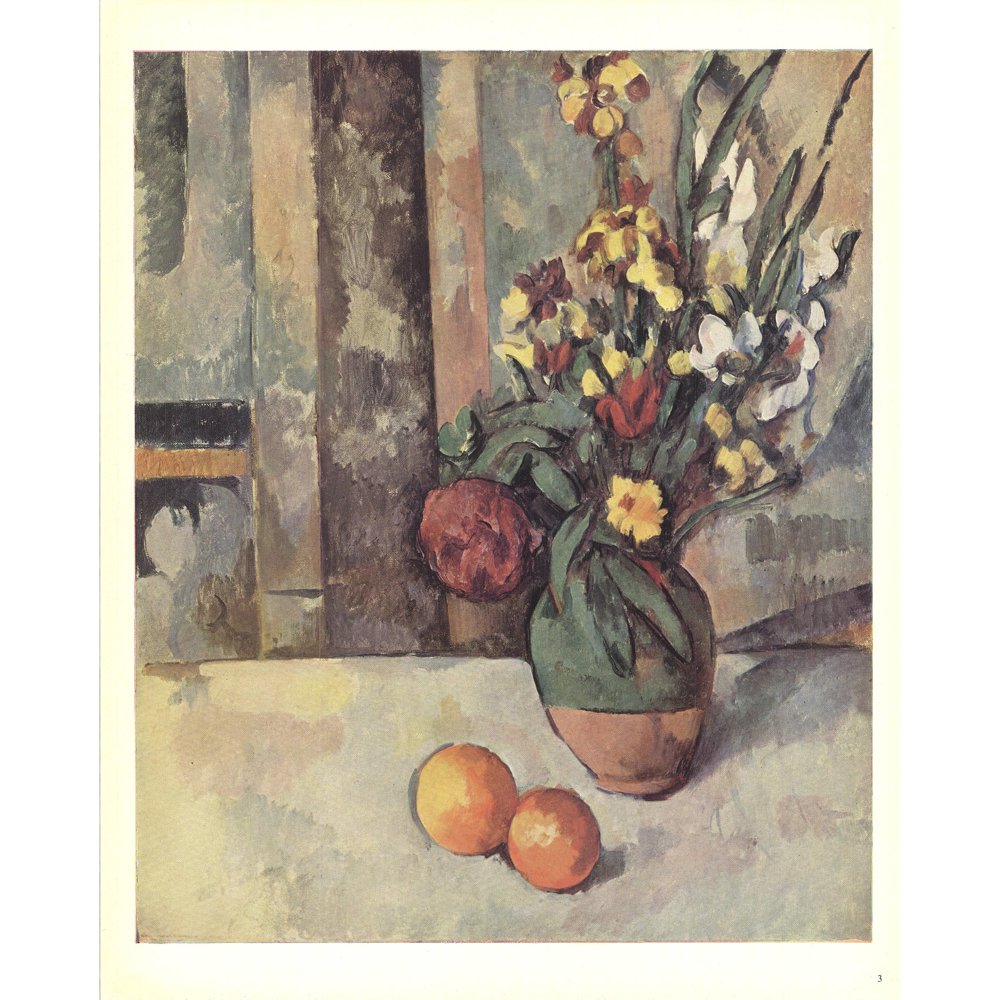 PAUL CEZANNE Vase of Flowers and Apples 11.75" x 9.5" Offset Lithograph 1940 Impressionism