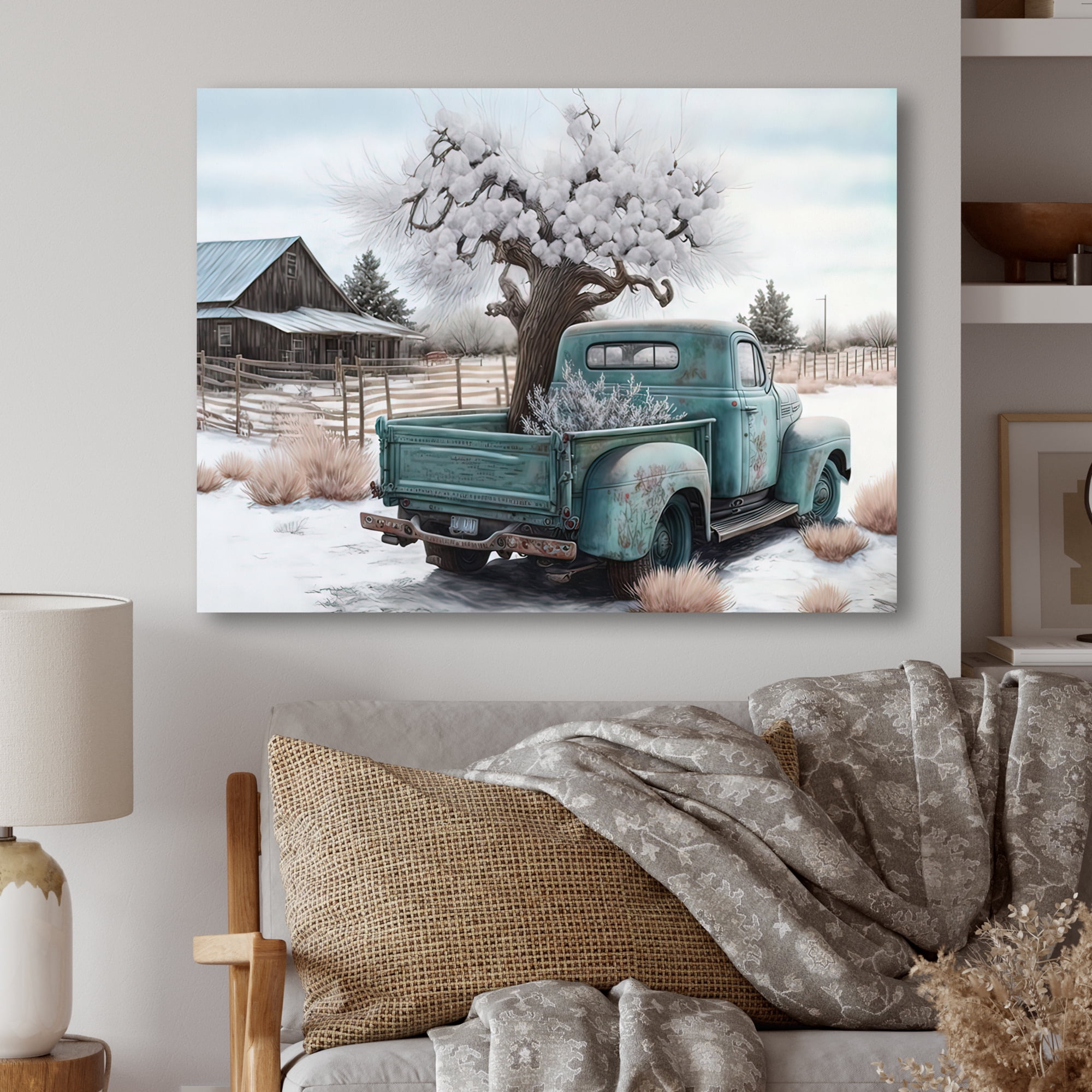 Designart Barn Flower Delivery Truck II Canvas Wall Art
