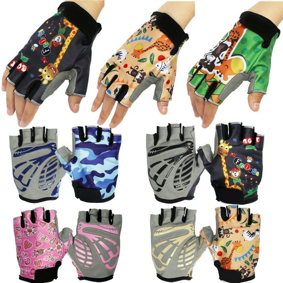 Walbest Kids Bike Scooter Gloves for Balanced Bike Mountain Bicycle Biking, Toddler Kids Breathable Non-Slip Half Finger Cycling Gloves, Protective Riding Gloves for Girl Boy Child Youth