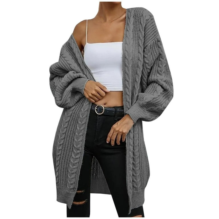 HAOTAGS Women's Knitted Cardigan Sweaters Long Sleeve Solid Color Loose  Flower Elegant Tops for Women Gray Size S
