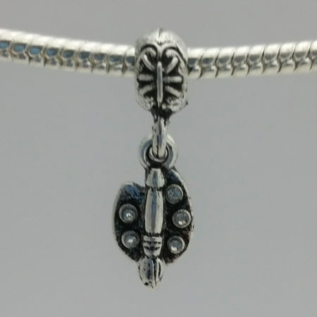 - 3 Beads- Paint Palette Brush Dangle Rhinestone Silver European Bead Charm E1546