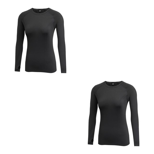 Qarigey Camiseta Base Ropa interior térmica Manga larga Tops cálidos Camiseta Ropa térmica amigable con la piel Ropa deportiva para mujer de Negro L 2piezas