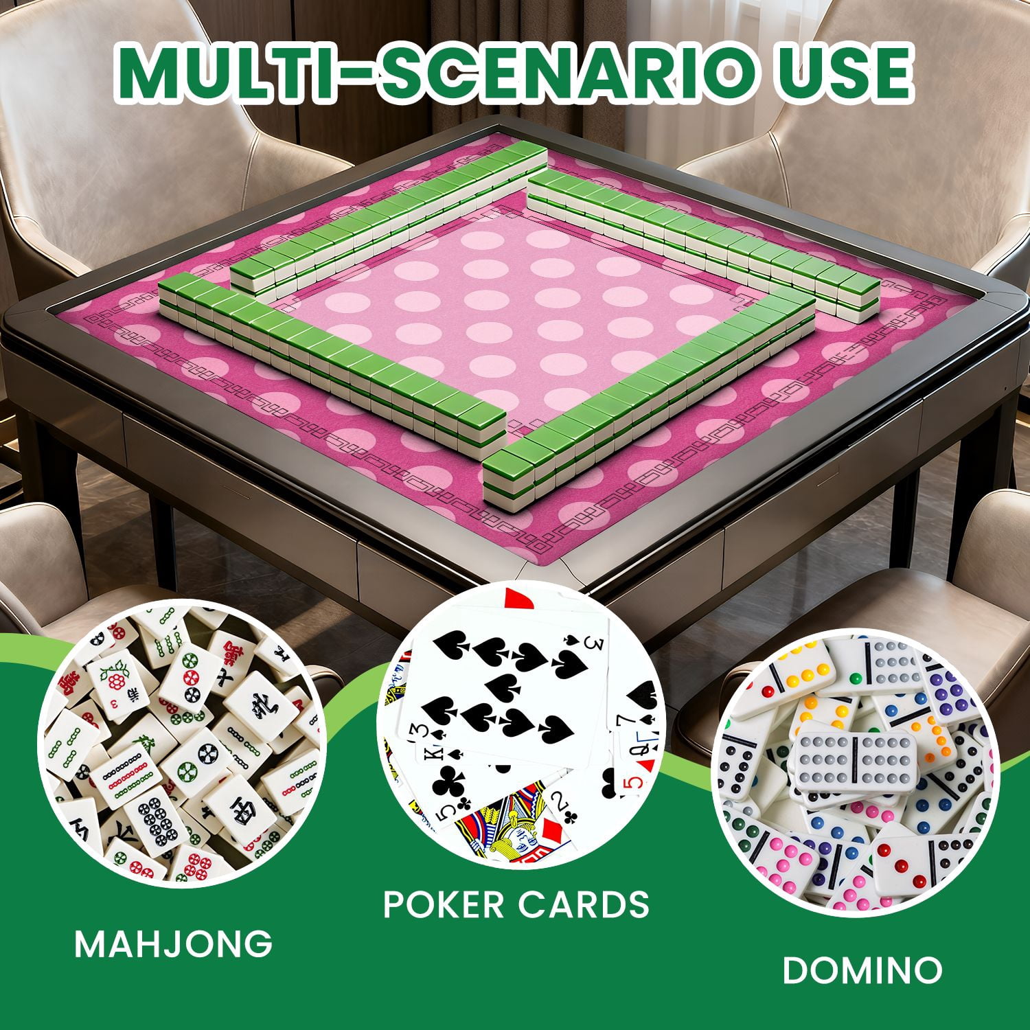 Mahjong Mat 31.5" x 31.5" Pink Polka Dot Vibrant Pink Non-Slip Noise Reduction American Mahjong Tiles Table Cover for Dominoes Poker Card Board Games Gift