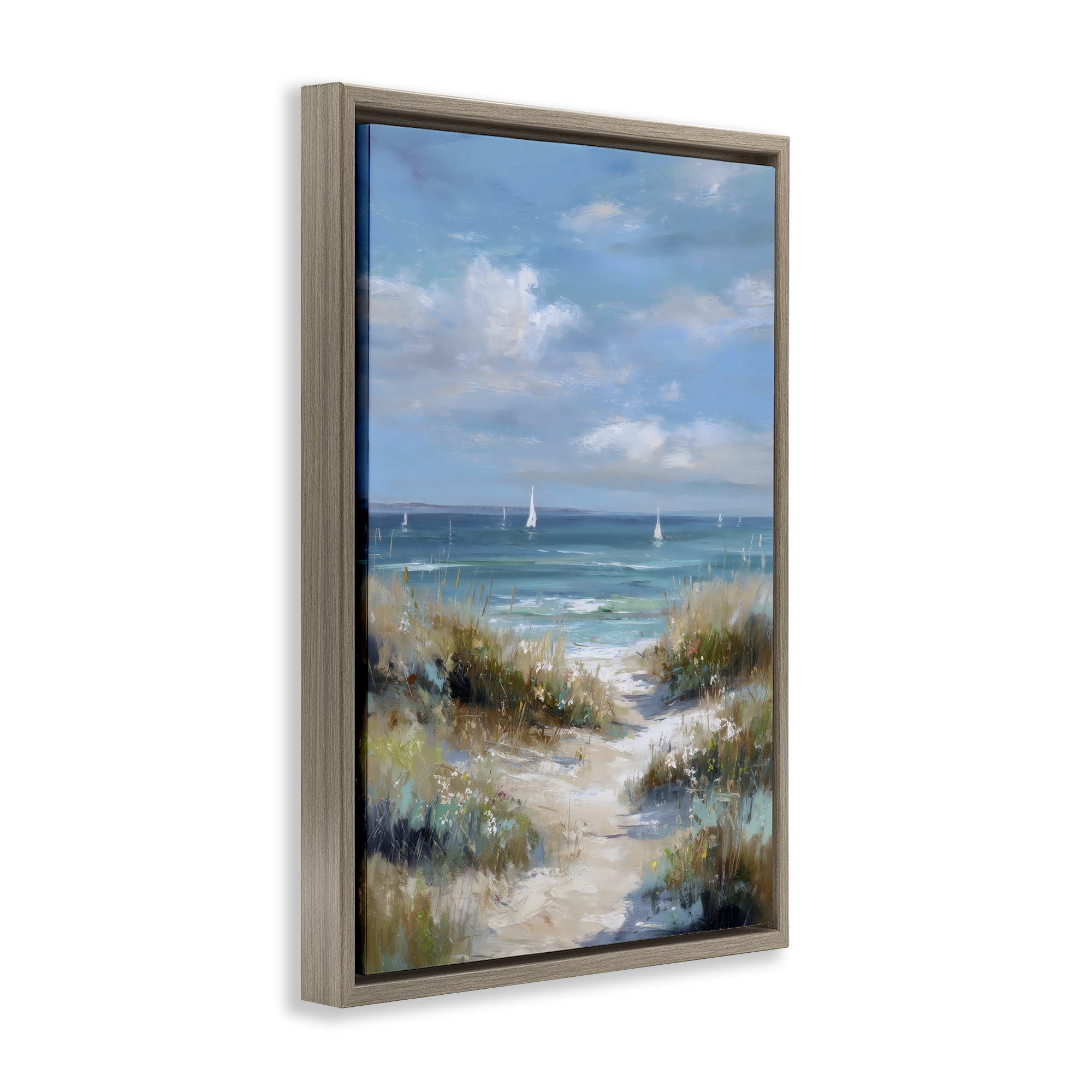Stupell Industries Sailboat Path Impression Brown Framed Floater Canvas Wall Art, design by Petal Prints Design