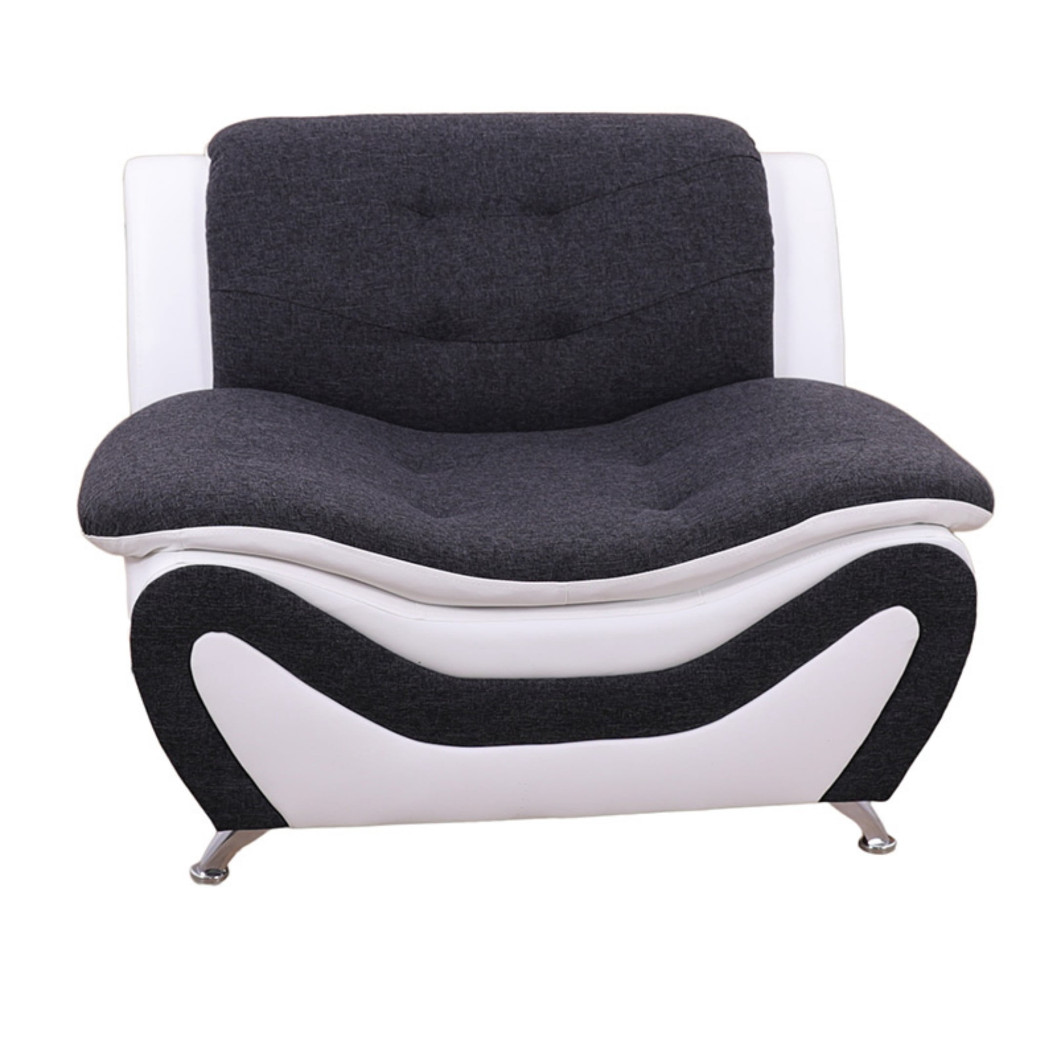 BSHTI 42” Faux Leather Modern Sofa Couch with Leather Upholstery, Solid Wood Frame, Adjustable Backrest 110–115° for Living Room （Black & White）