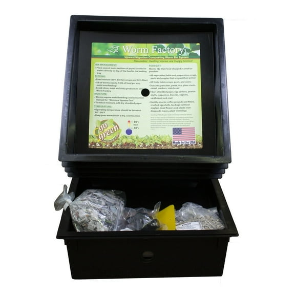 The Worm Factory Standard Black Recycled Plastic Composting Bin with 3-Tray System, Indoor/Outdoor, 3 Count