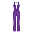 thumbnail image 4 of CZHJS Women's Solid Color Pants Comfy One Piece Bib Overalls Casual Loose Flowy Jumpsuits Wide Leg Beach Trousers with Pockets Summer Trousers Long Palazzo Pants Purple XXXL, 4 of 6