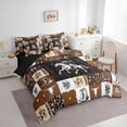 thumbnail image 4 of Homewish Western Cowboy Cowgirl Bedding Comforter Set 7 Pieces, Brown Buffalo Patchwork Full Bedding Set, Rustic Farmhouse Reversible Fitted Sheet Flat Sheet, Luxury Bedroom Decor, 4 of 8
