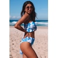 thumbnail image 2 of ABPHQTO Traje de baño de talle alto con bikini con volantes tropicales azul cielo para mujer con pareo, 2 of 5