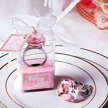 Charmed Big 1 " Diamond Ring Keychain Keyring Holders Wedding Gift Bridal Shower Party Favor; 6 pieces; Pink