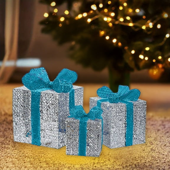 Set of 3 Christmas Lighted Gift Boxes With Plug For Christmas Decor Weddings Yard Home Holiday Art Christmas Decorations