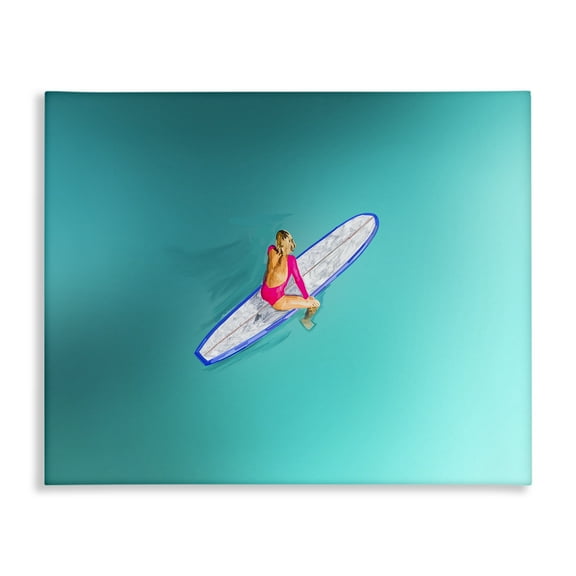 Stupell Industries Sitting on Peaceful Surfboard Nautical & Beach Painting Wrapped Canvas Art Print Wall Art, 20 x 16