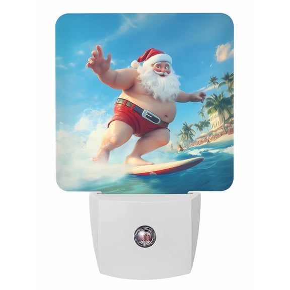 Christmas Night Lights Auto Sensor Surfing Santa Claus Plug-in LED Nightlights Dusk to Dawn for Living Room, Bedroom, Bathroom, Hallway, Wall Decor, Palm Tree Tropical Summer Seaside Night Light
