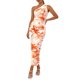 thumbnail image 1 of Vestido PRETTYGARDEN de un Hombro Fruncido Floral Naranja Claro XXL, 1 of 8
