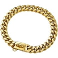 thumbnail image 1 of Collares de perro dorados de acero inoxidable fuertes con cierre de hebilla de seguridad, collar de entrenamiento de cadena de eslabones cubanos de 14 mm, collar para perros, collar para caminar para, 1 of 5