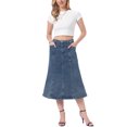 thumbnail image 2 of INSPIRE CHIC Women's Denim Midi Skirt Back to School High Waist Fishtail Hem Flared Jean Skirt Gray Blue S, 2 of 6