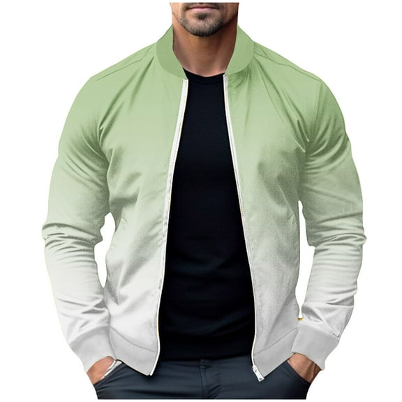 YLSDY Men's Ombre Bomber Jacket Zipper Up Baseball Jacket Gradient Color Long Sleeve Outerwear Green S