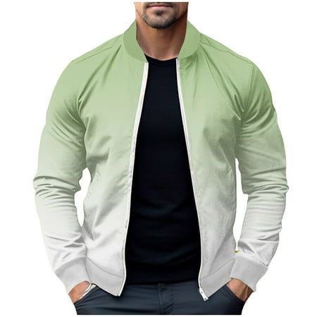 HOOMEUMY Men s Ombre Bomber Jacket Zipper Up Long Sleeve Lightweight Outwear Gradient Fashion Polyester Sport Streetwear c_Green XXL