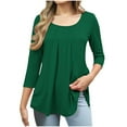 thumbnail image 2 of Hfnxid 3/4 Sleeve Tops for Women Casual Front Pleated Tunic Shirts Fashion Loose Fit Crew Neck Tops Holiday Going Out Beach Blouse, 2 of 7